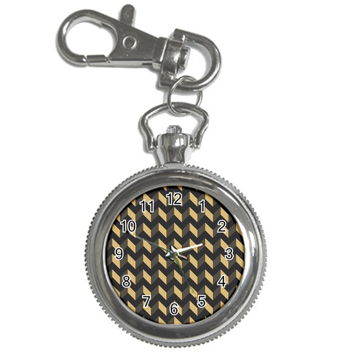 Tan Gray Modern Retro Chevron Patchwork Pattern Key Chain Watch