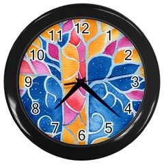 Yellow Blue Pink Abstract  Wall Clock (black)