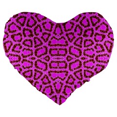 Florescent Pink Animal Print  Large 19  Premium Flano Heart Shape Cushion