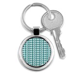 Teal And White Leaf Pattern Key Chains (Round) 