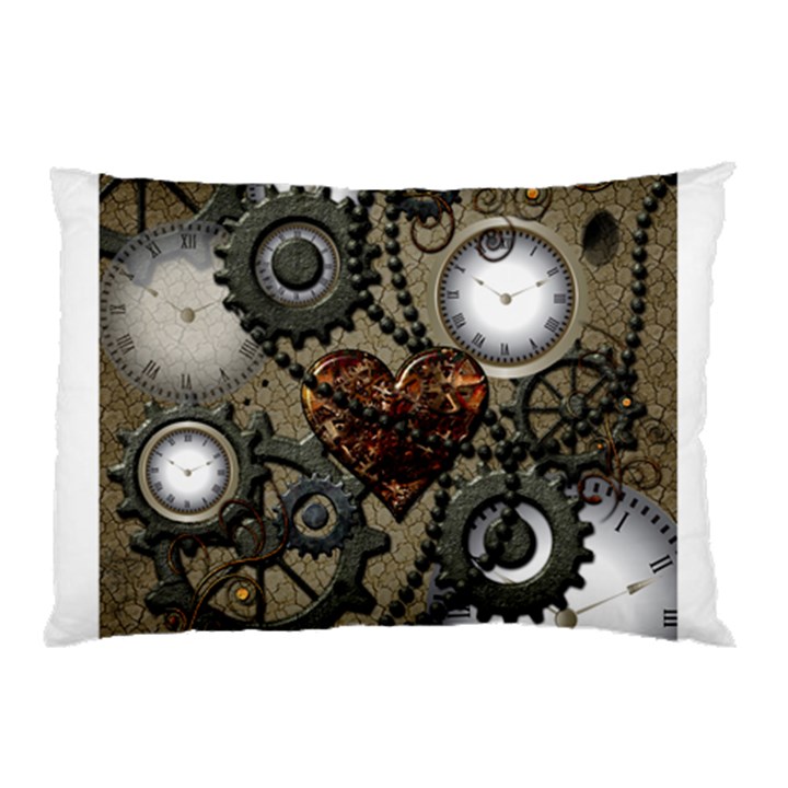 Steampunk With Clocks And Gears And Heart Pillow Cases (Two Sides)