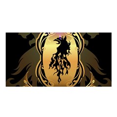 Lion Silhouette With Flame On Golden Shield Satin Shawl
