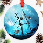 Awesome Ship Wreck With Dolphin And Light Effects Round Ornament (Two Sides)  Back