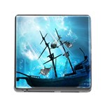 Awesome Ship Wreck With Dolphin And Light Effects Memory Card Reader (Square)