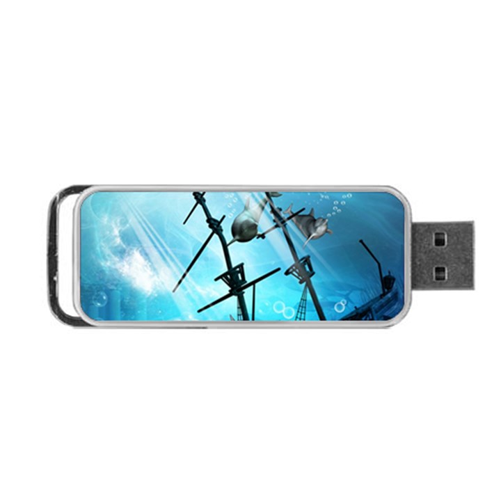 Awesome Ship Wreck With Dolphin And Light Effects Portable USB Flash (One Side)