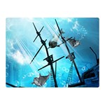 Awesome Ship Wreck With Dolphin And Light Effects Double Sided Flano Blanket (Mini)  35 x27  Blanket Back