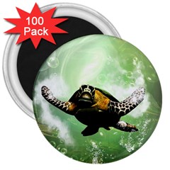 Wonderful Sea Turtle With Bubbles 3  Magnets (100 Pack)