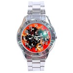 Black Skulls On Red Background With Sword Stainless Steel Men s Watch