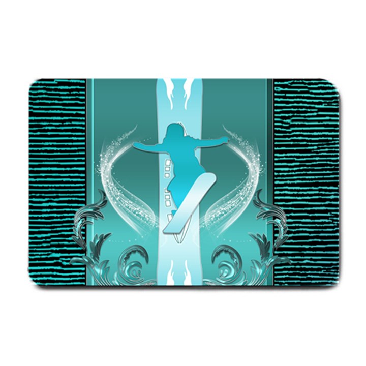Snowboarder With Snowboard Small Doormat 