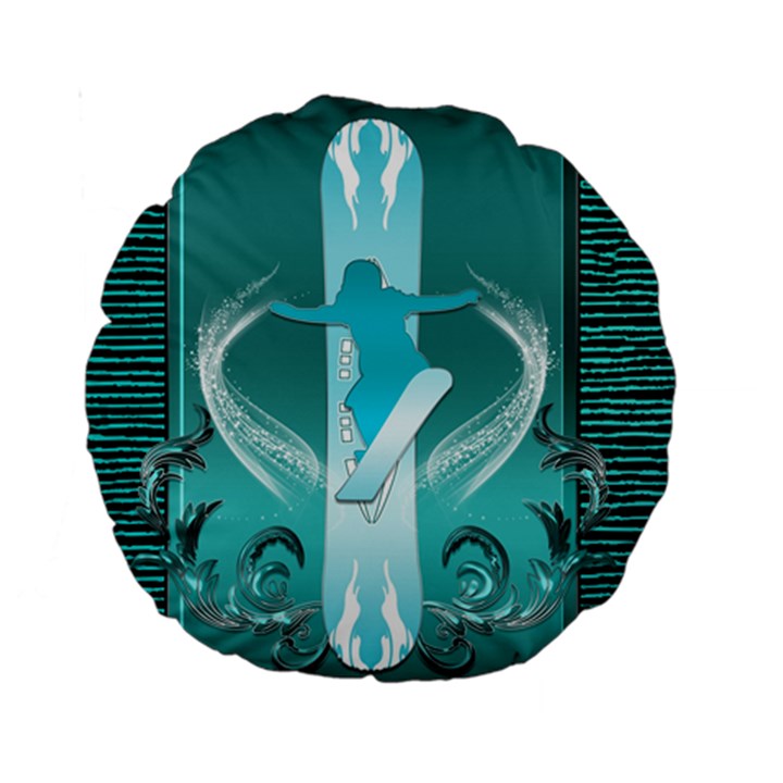 Snowboarder With Snowboard Standard 15  Premium Round Cushions