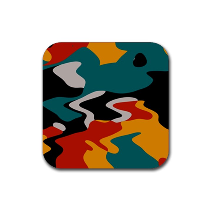 Misc shapes in retro colors Rubber Coaster (Square)