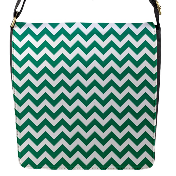 Emerald Green & White Zigzag Pattern Flap Closure Messenger Bag (S)