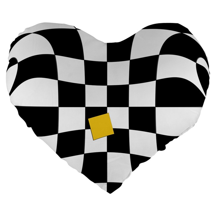 Dropout Yellow Black And White Distorted Check Large 19  Premium Heart Shape Cushions