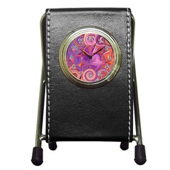 Candy Abstract Pink, Purple, Orange Pen Holder Desk Clocks