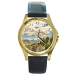 Valley And Andes Range Mountains Latacunga Ecuador Round Gold Metal Watch