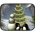 Funny Snowman With Penguin And Christmas Tree Fleece Blanket (Mini)