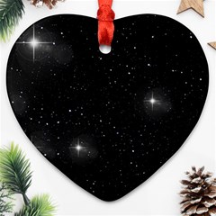 Starry Galaxy Night Black And White Stars Heart Ornament (two Sides)