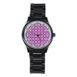 Pattern Pink Squares Square Texture Stainless Steel Round Watch