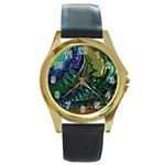Fractal Art Background Image Round Gold Metal Watch