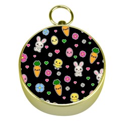 Easter Kawaii Pattern Gold Compasses