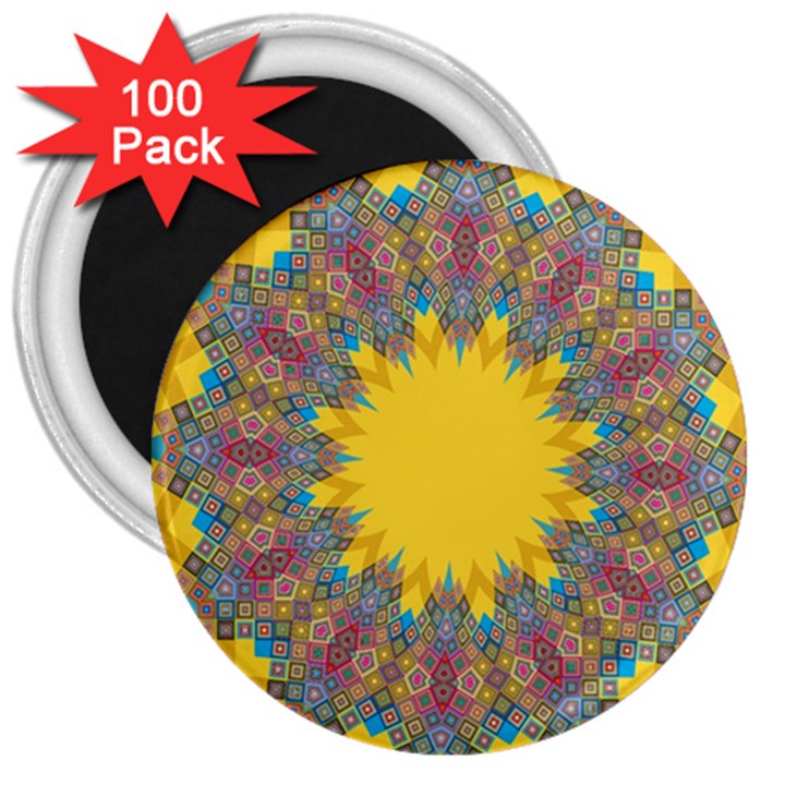 Star Quilt Pattern Squares 3  Magnets (100 pack)