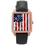 American Usa Flag Vertical Rose Gold Leather Watch 