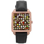 Squares Colorful Texture Modern Art Rose Gold Leather Watch 