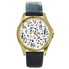 Halloween Pattern Round Gold Metal Watch