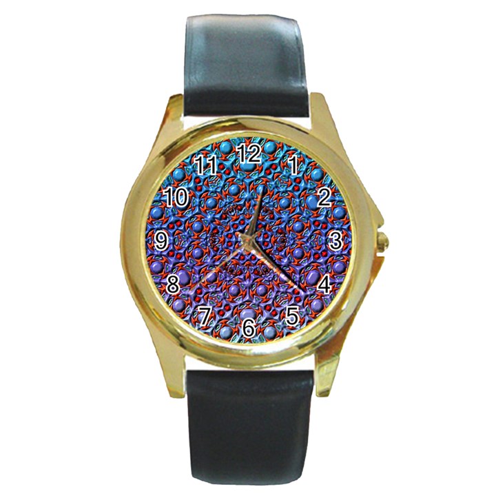 Tile Background Image Pattern 3d Round Gold Metal Watch
