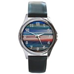Background Horizontal Lines Round Metal Watch