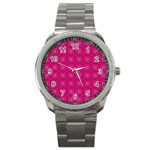 Pink Pattern Squares Sport Metal Watch