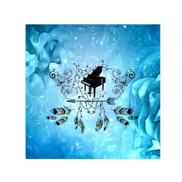 Piano With Feathers, Clef And Key Notes Small Satin Scarf (Square)