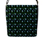 Carnation Pattern Black Flap Closure Messenger Bag (L)