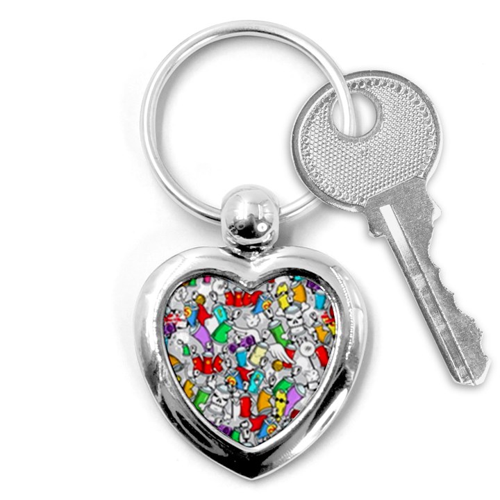 Graffiti Characters Seamless Pattern Key Chain (Heart)