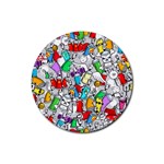 Graffiti Characters Seamless Pattern Rubber Round Coaster (4 pack) 