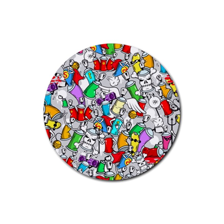 Graffiti Characters Seamless Pattern Rubber Round Coaster (4 pack) 