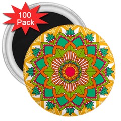 Mandala Patterns Yellow 3  Magnets (100 Pack)