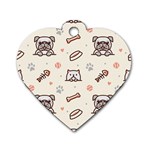 Pug Dog Cat With Bone Fish Bones Paw Prints Ball Seamless Pattern Vector Background Dog Tag Heart (Two Sides) Back
