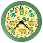 Seamless pattern with cute dinosaurs character Color Wall Clock