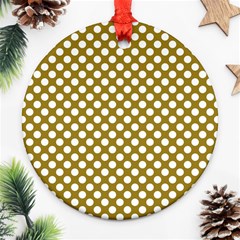 Gold Polka Dots Patterm, Retro Style Dotted Pattern, Classic White Circles Ornament (round)