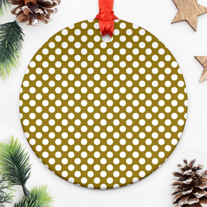 Gold polka dots patterm, retro style dotted pattern, classic white circles Ornament (Round)