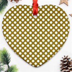 Gold Polka Dots Patterm, Retro Style Dotted Pattern, Classic White Circles Ornament (heart)