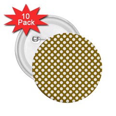 Gold Polka Dots Patterm, Retro Style Dotted Pattern, Classic White Circles 2 25  Buttons (10 Pack) 
