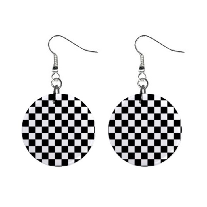 Black and white chessboard pattern, classic, tiled, chess like theme Mini Button Earrings