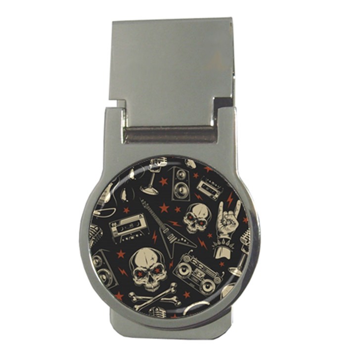 Grunge Seamless Pattern With Skulls Money Clips (Round) 