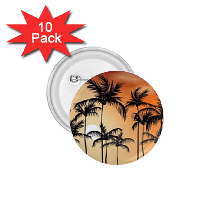 Sunset Palm Trees Beach Summer 1.75  Buttons (10 pack)