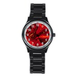 Red Vivid Marble Pattern 15 Stainless Steel Round Watch