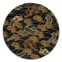 Oriental Traditional Seamless Pattern Magnet 5  (round)