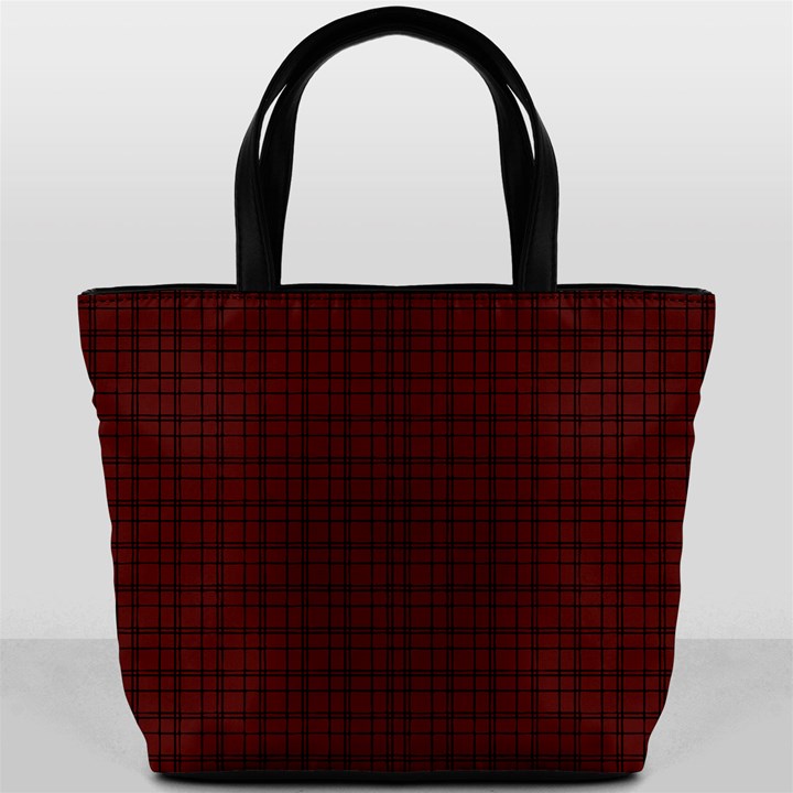 Dark Red Small Plaids Lines Bucket Bag