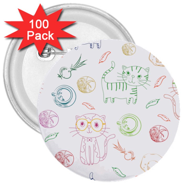 Cats And Food Doodle Seamless Pattern 3  Buttons (100 pack) 